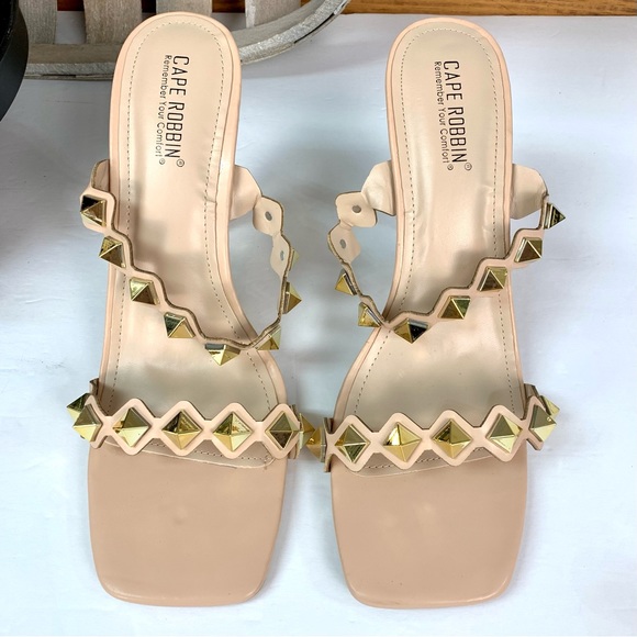 Cape Robbin Zinc Spiked Square Toe Nude High Heels - Picture 10 of 13